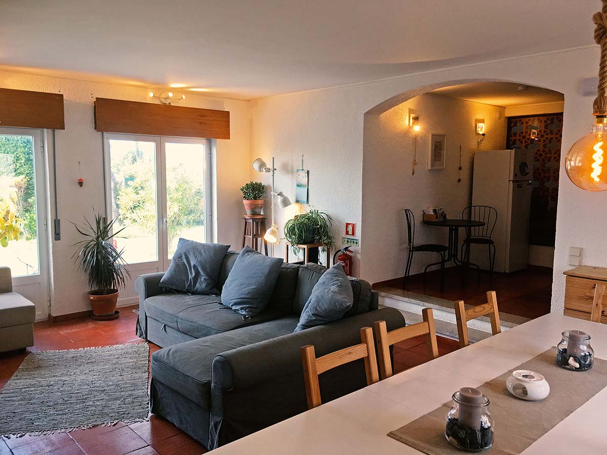 Cozy living room at Surfcamp in Portugal
